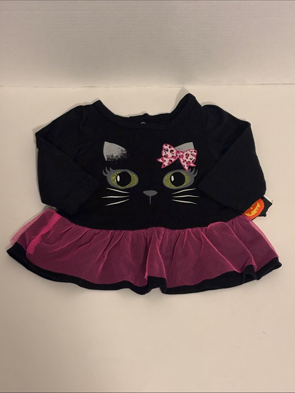 Newborn Halloween Pumpkin Graphic Bodysuit with Pink Tulle